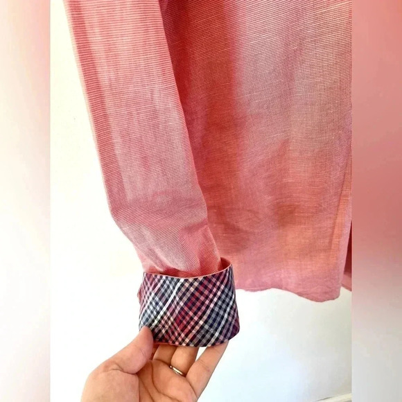 Jared Lang Red & White Small Gingham Print Button Down Flip Cuff Dress Shirt 2XL - Picture 5 of 10